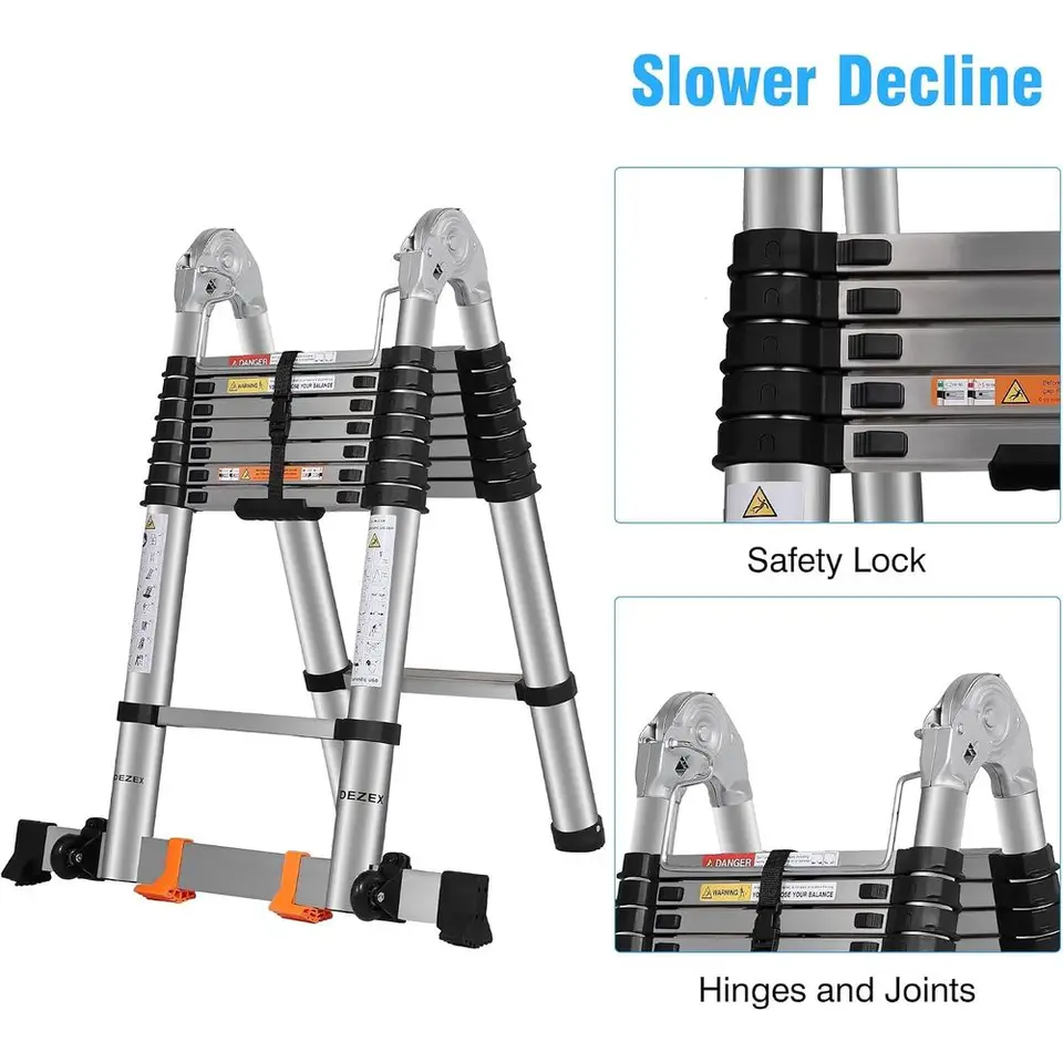 Telescoping Ladder Heavy Duty 330lbs Stainless Steel Foldable lepaiyou