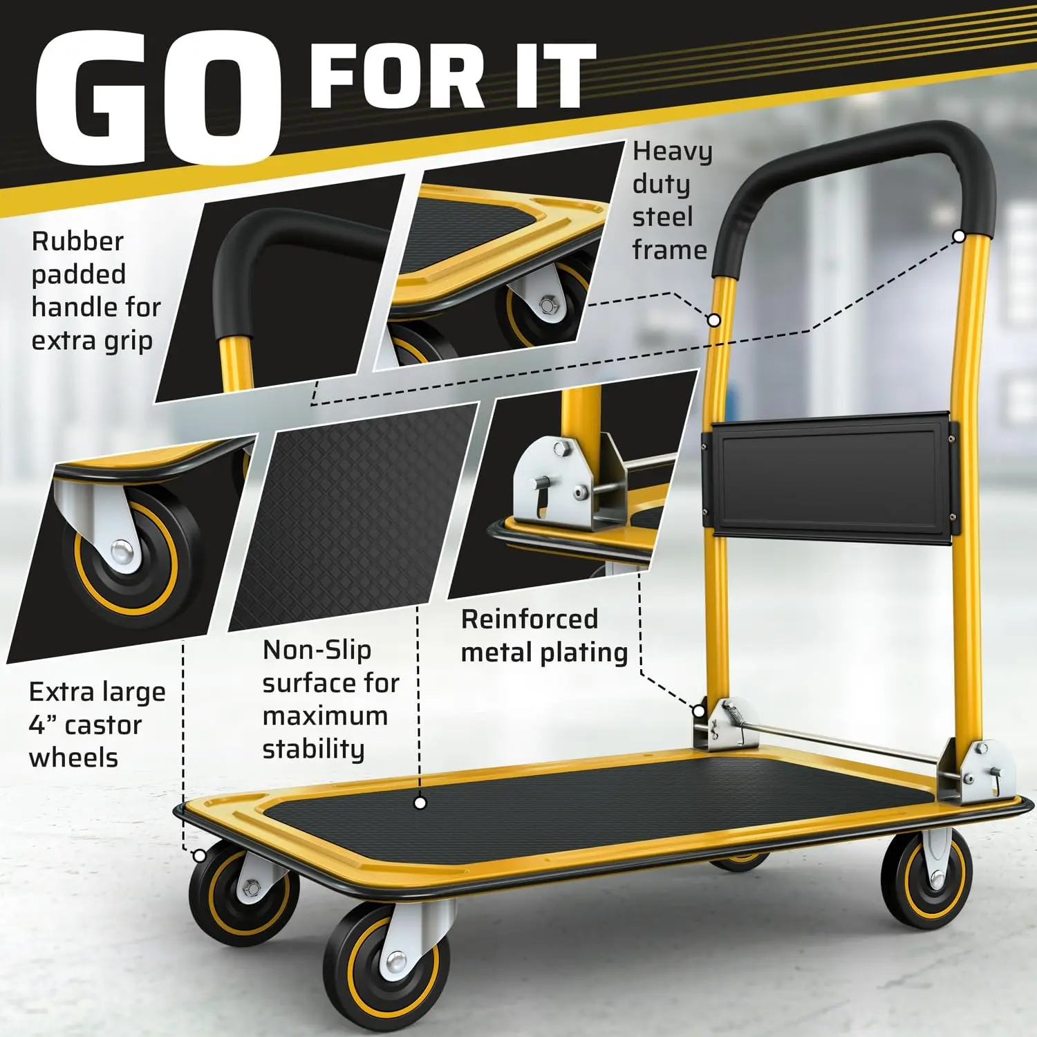 Upgraded Foldable Push Cart Dolly | 330/660 lb Capacity