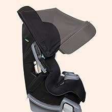 5-position canopy with side shields accommodates growing child.