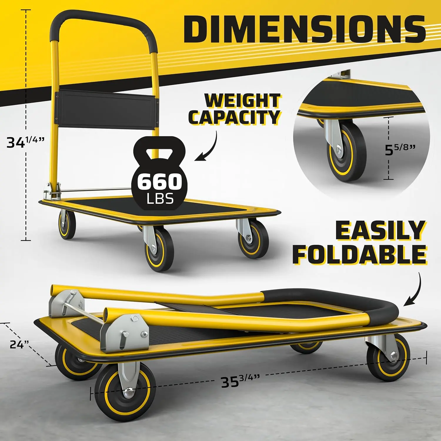 Upgraded Foldable Push Cart Dolly | 330/660 lb Capacity