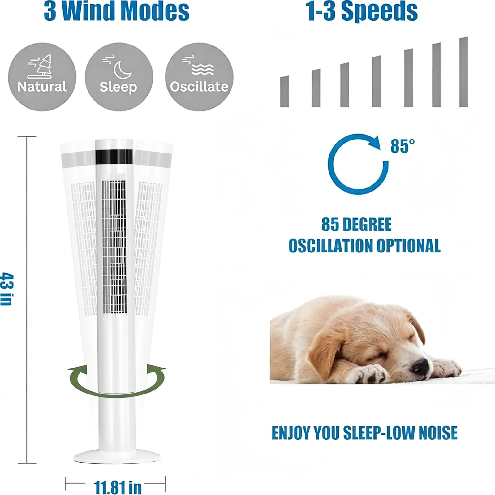 Antarctic Star 36 Inch Tower Fan - Quiet, Remote Control, Bladeless
