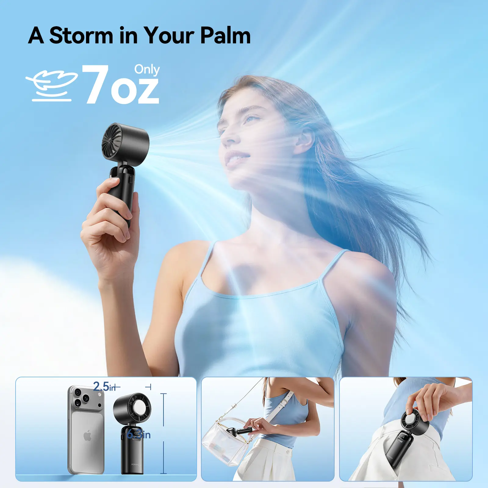 4-in-1 Handheld Turbo Fan | 21000 RPM, 199 Speeds & 12H Long Runtime