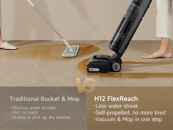 【Super Brand Day】DREAME H12 PRO Series I Wet Dry Vacuum Cleaner, Smart Floor Cleaner Cordless Vacuum and Mop for Hard Floors, One-Step Edge to Edge Cleaning with Hot Air Drying Black