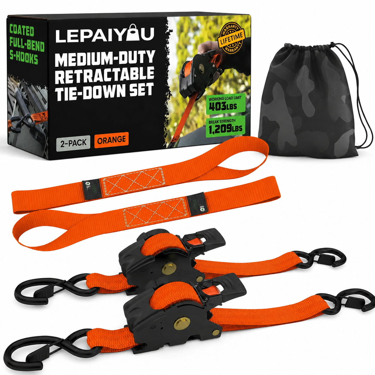 Heavy-Duty Auto-Retractable Ratchet Tie-Down Straps