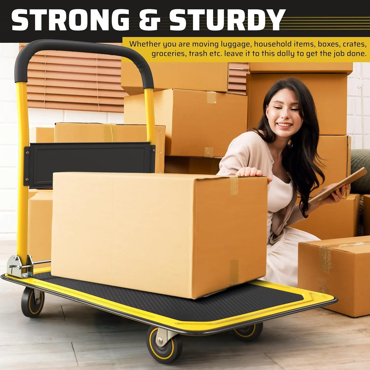 Upgraded Foldable Push Cart Dolly | 330/660 lb Capacity