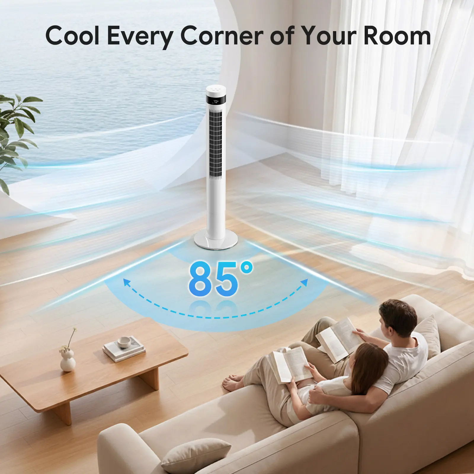 Antarctic Star 36 Inch Tower Fan - Quiet, Remote Control, Bladeless