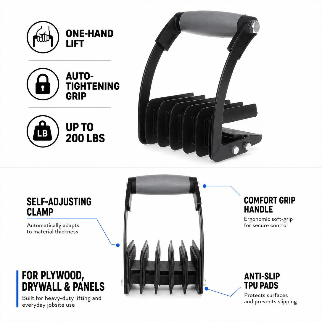 Panel & Plywood Carrier – Heavy Duty One-Hand Lifting Tool for Drywall, Sheetrock & Wood Panels