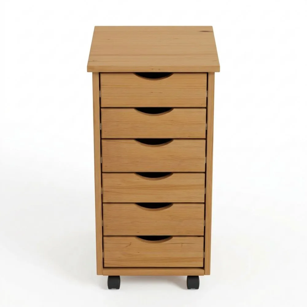 Cajonera con Ruedas de Madera Maciza de Pino, Marrón Miel
