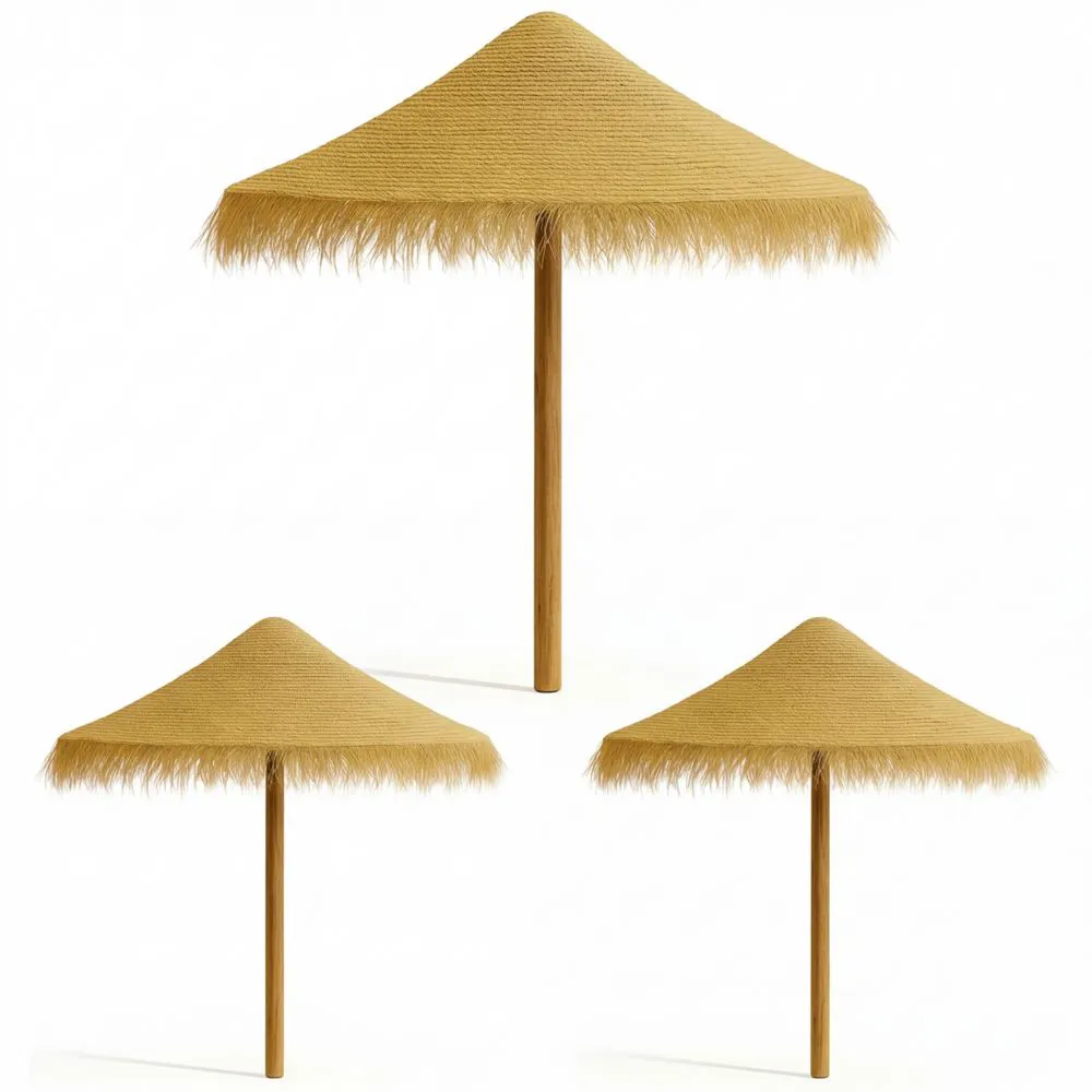 Sombrilla Exterior Natural Resistente al Viento para Playa y Jardín