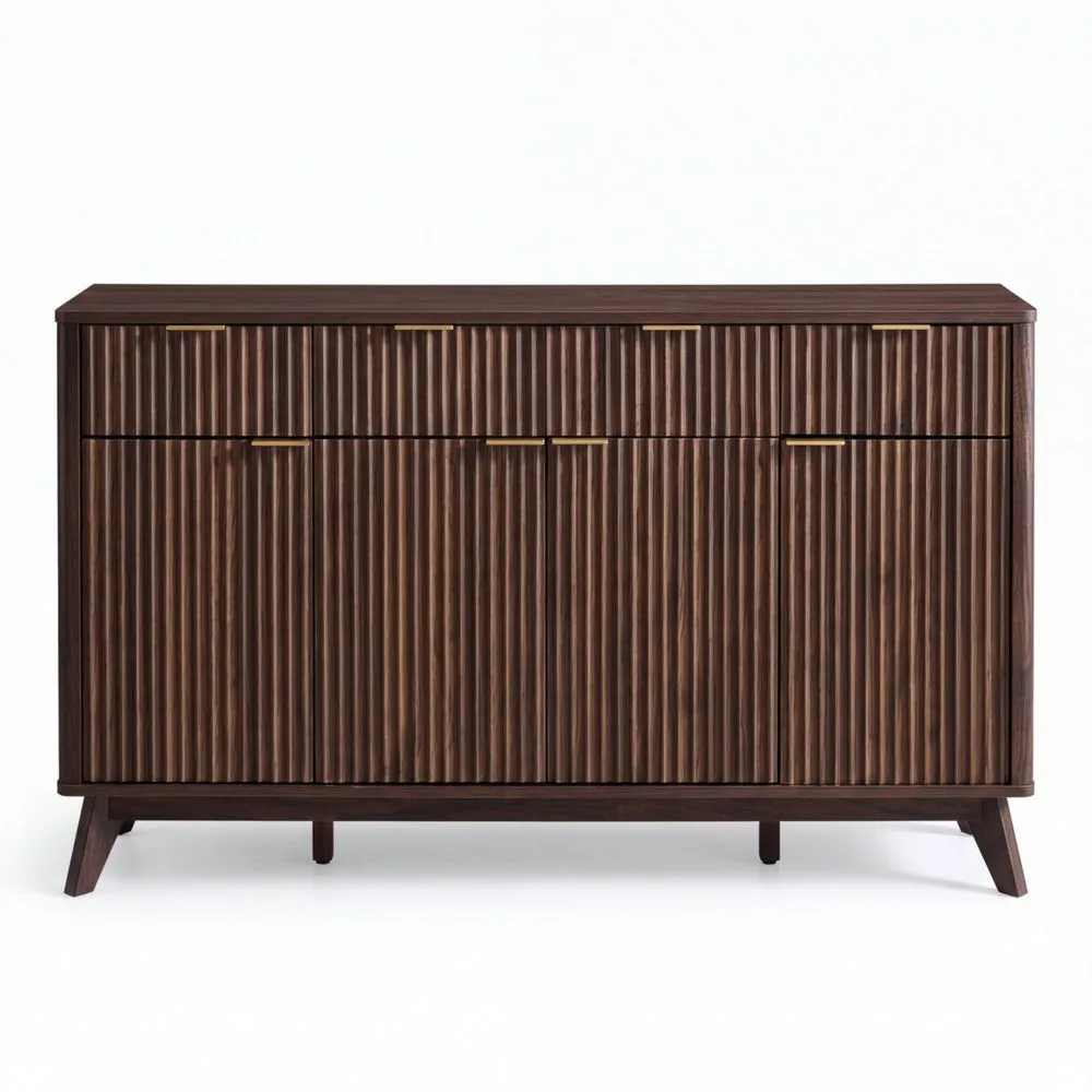 Aparador Moderno Grande con Almacenamiento, Mesa de 60", Gabinete con 3 Cajones y 4 Puertas para Comedor, Sala de Estar, Pasillo (Nogal Oscuro)