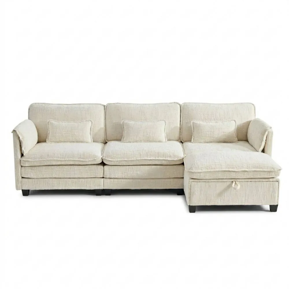 Sofá Esquinero en Forma de L con Puertos USB y Reposapiés Modulares