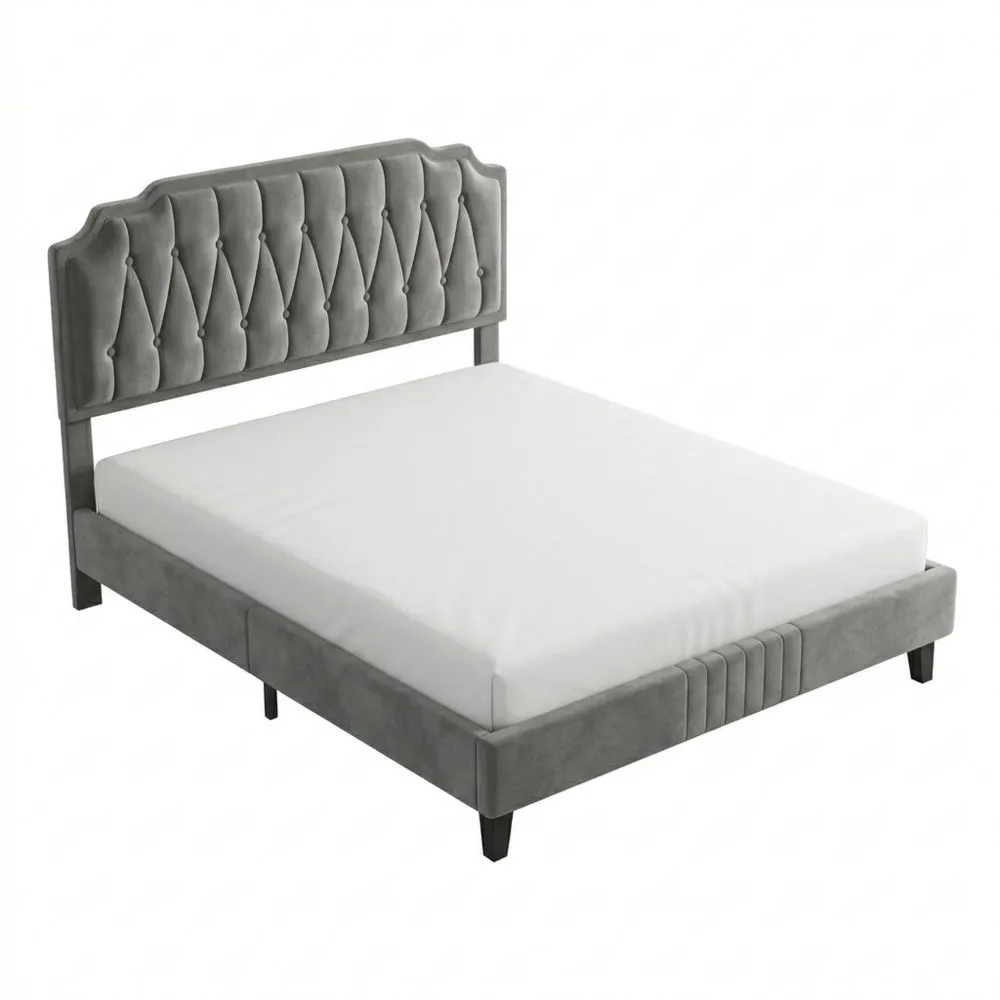 Estructura de Cama 140 x 200 cm con Cabecero Ajustable, Listones de Madera y Patas Metálicas Gris Oscuro