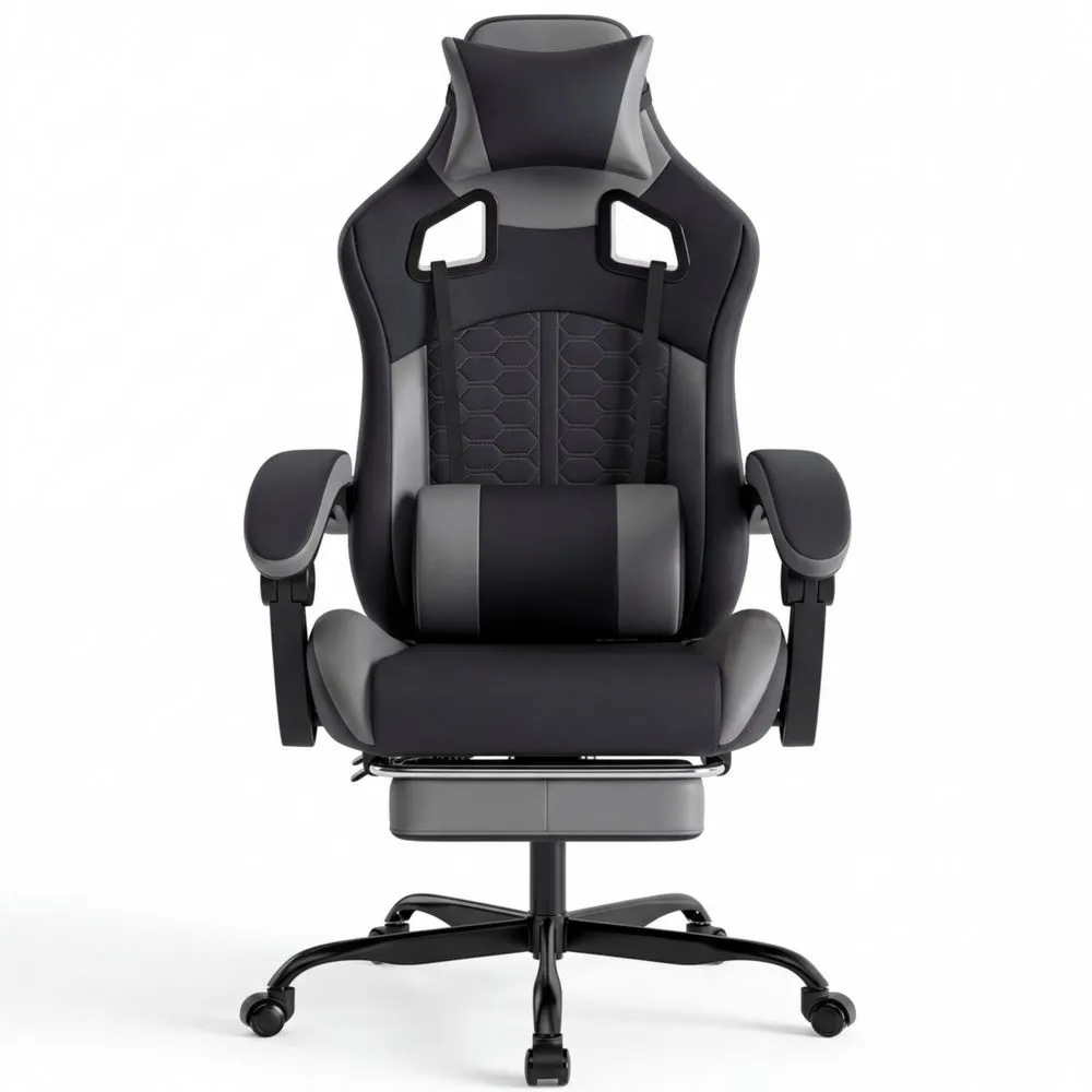 Silla ergonómica para juegos con masaje y reposapiés