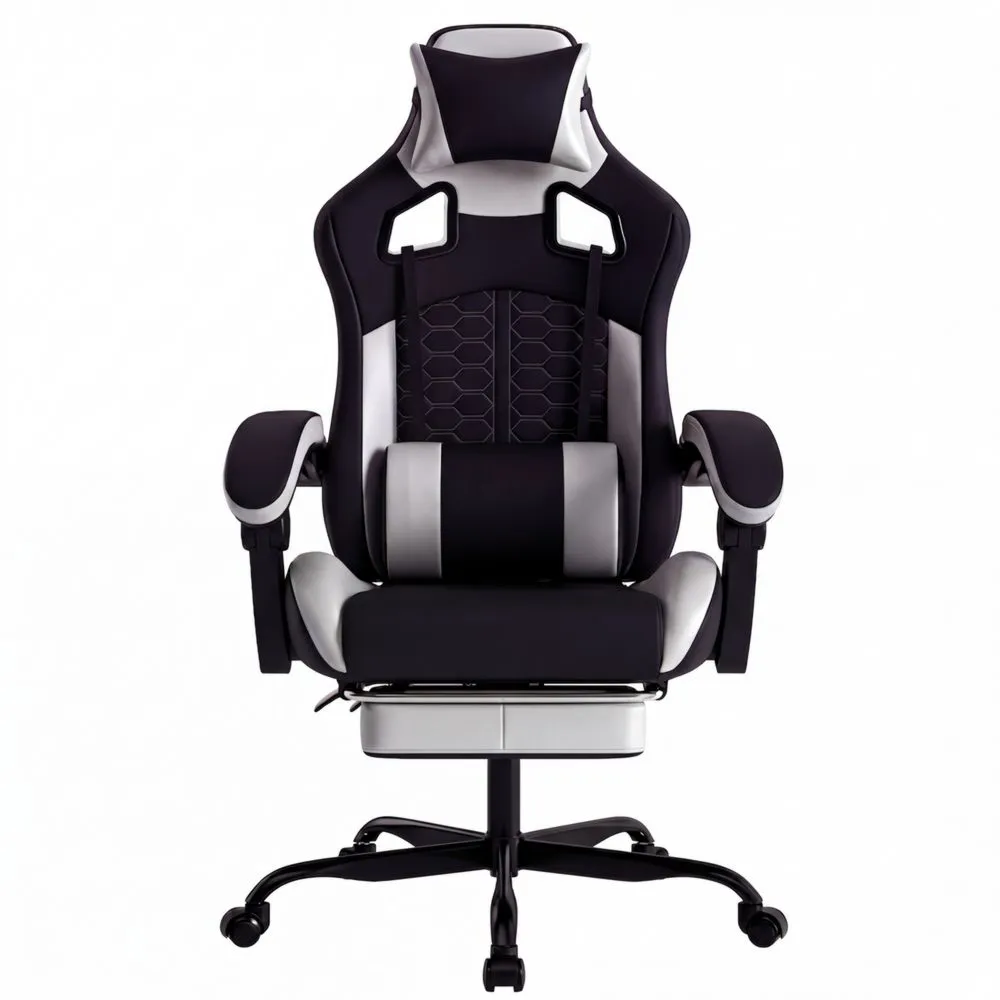 Silla ergonómica para videojuegos con soporte lumbar y reposacabezas, piel sintética, hasta 150 kg