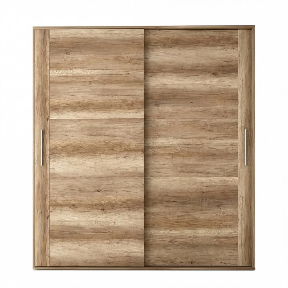 Armario deslizante de 2 puertas con altillo para dormitorios dobles o individuales, color cañón, dimensiones: 180 cm (ancho) x 208 cm (alto) x 55 cm (fondo)