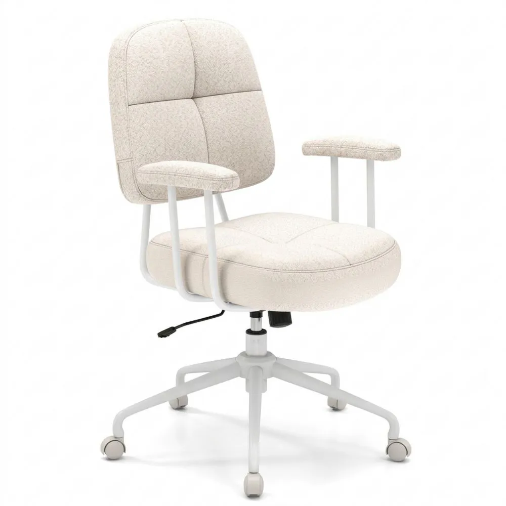 Silla de Oficina Tapizada en Ante, Ergonómica, Giratoria con Altura Ajustable y Ruedas (Beige)