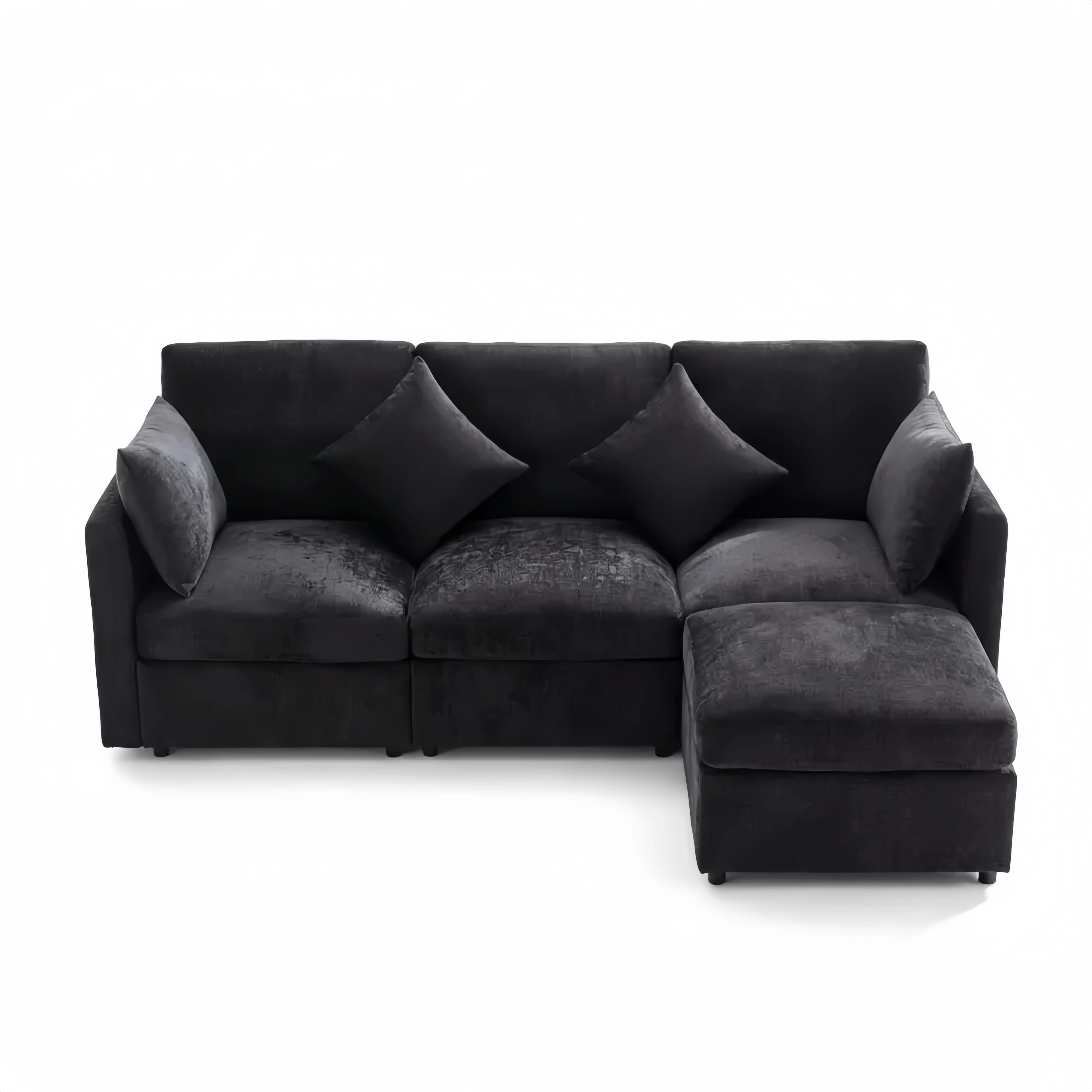 Sofá de Tela Chenilla de Tres Plazas, Sofá Esquinero en L con Reposapiés para Salón, Ideal para Apartamentos