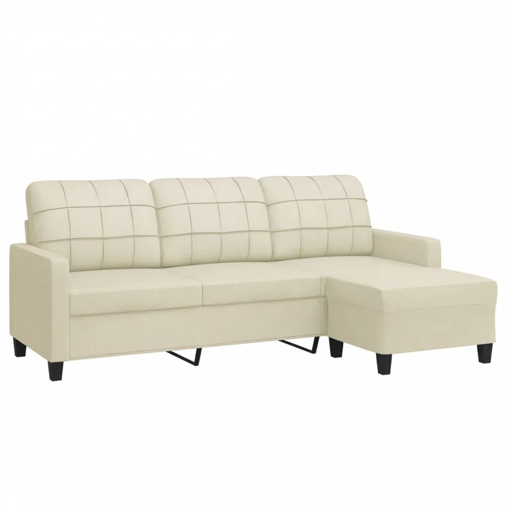 Sofá de 3 Plazas con Taburete de Cuero Sintético Crema 180cm