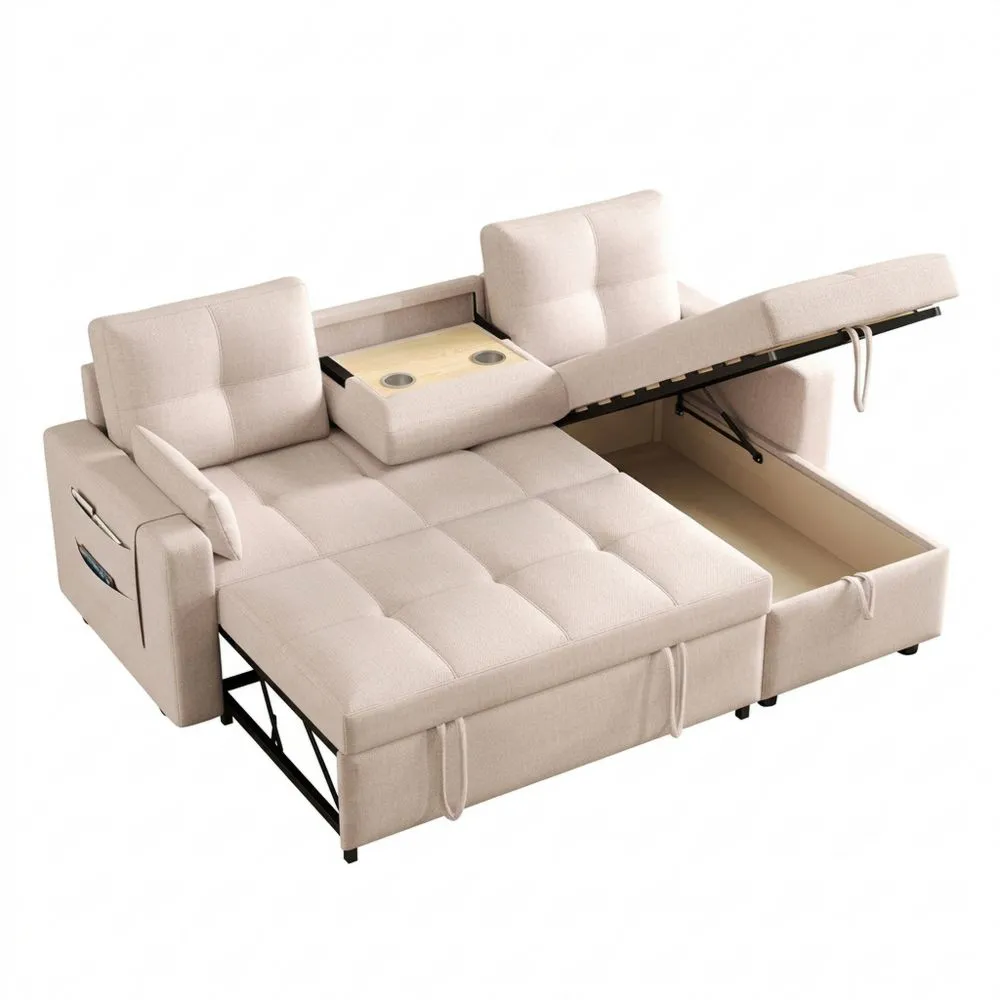 Sofá Rinconera 3 Plazas con Función Cama y Almacenamiento