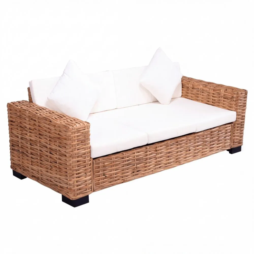 Sofá exterior de tres plazas de ratán natural para terraza