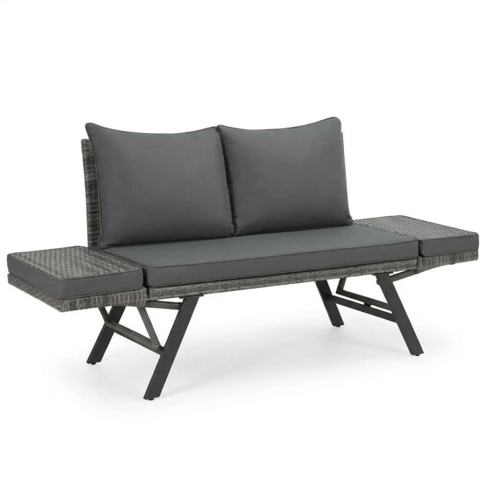 Sofá de Terraza Exterior de Ratán Sintético con Cojines, Hamaca y Tumbona