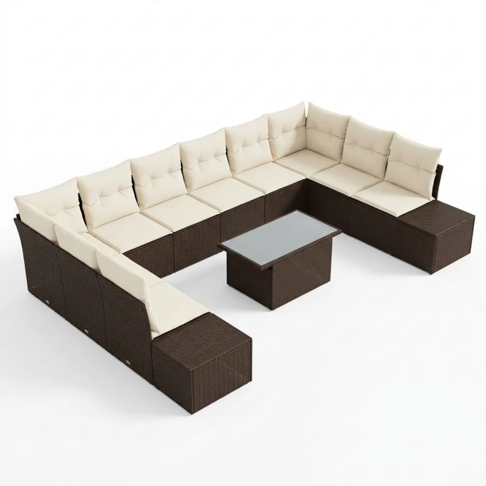 Juego de muebles de jardín de 11 piezas en beige y marrón oscuro