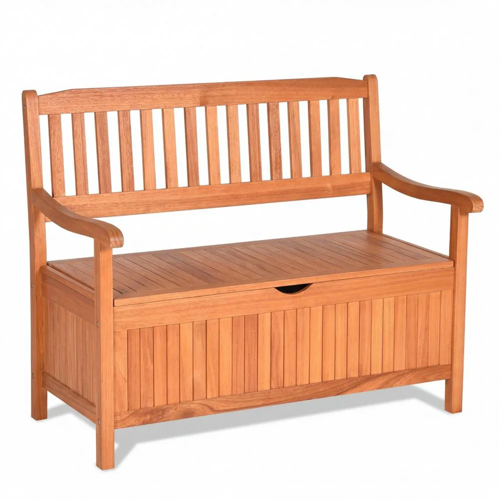 Arcón de Madera para Jardín, Banco Almacenaje Exterior con Respaldo, 2 Plazas
