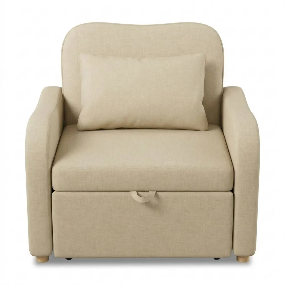 Sofá Cama Individual 3 en 1 con Respaldo Ajustable y Cojín, Beige