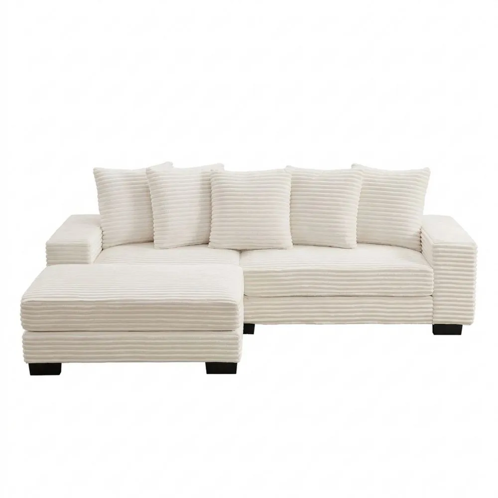 Sofá Esquinero L-Forma con 6 Cojines, Tapizado en Pana, para Sala de Estar