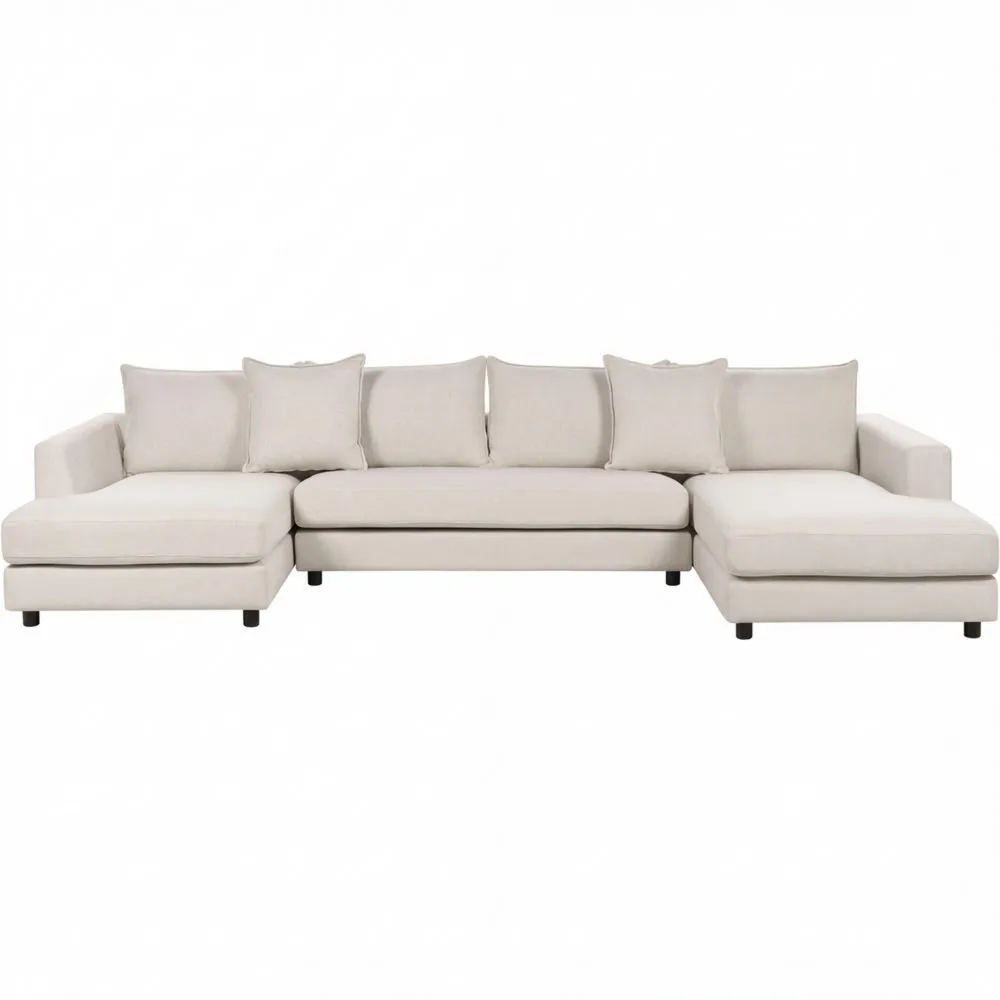 Sofá esquinero moderno en forma de U con cojines y fundas removibles beige claro