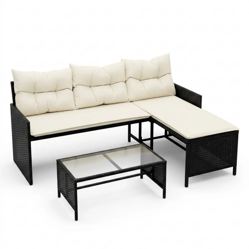 Set de Sofás Exteriores en L con Mesa y Cojines