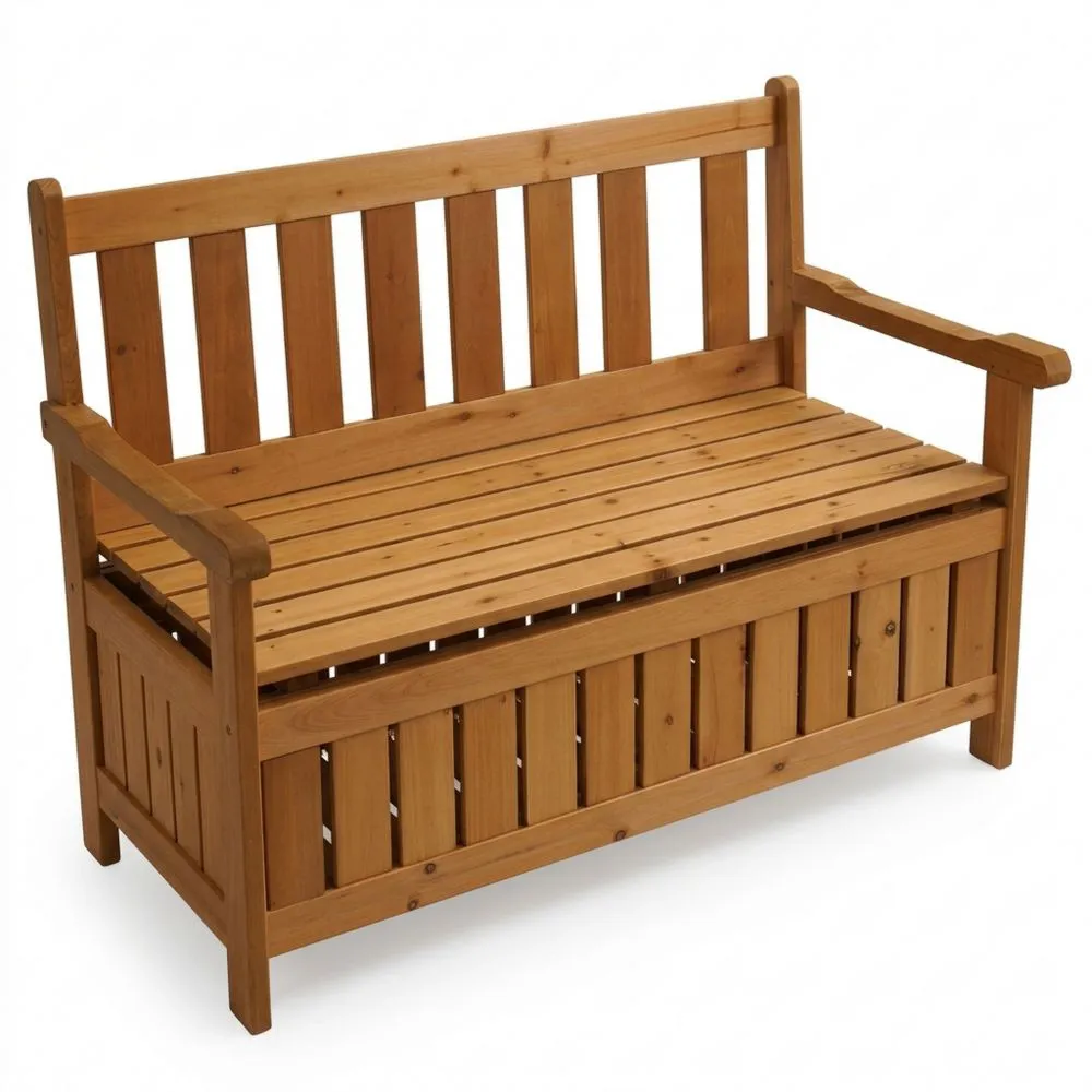 Banco de jardín con almacenamiento de madera de abeto para exterior, 114 cm, marrón