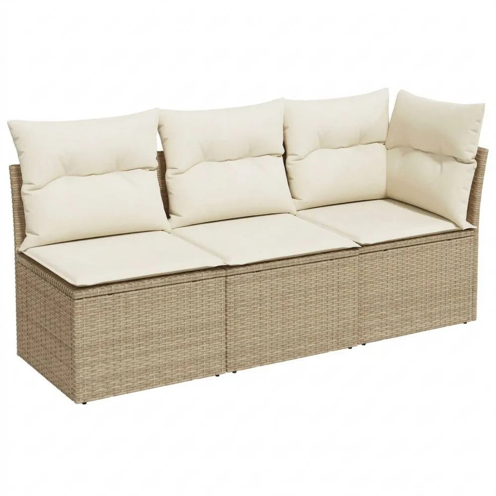 Sofá de Jardín para Exterior 3 Plazas con Cojines Beige