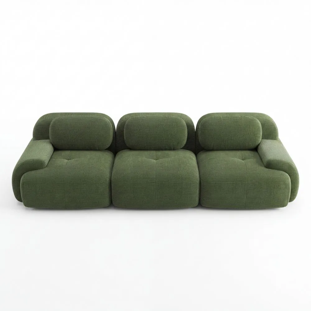 Sofá Seccional de Corderoy para Sala, 3 Plazas, Base Antideslizante