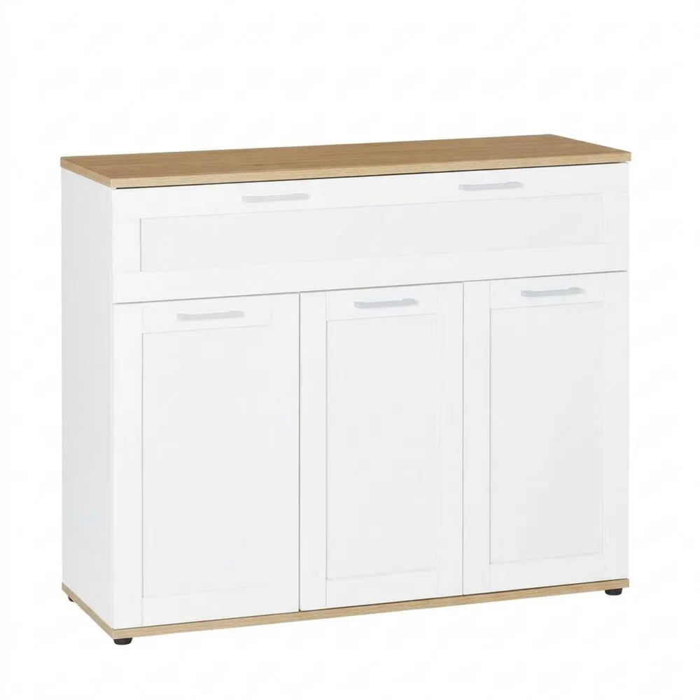 Aparador con 3 Puertas y 1 Cajón, Encimera de Madera