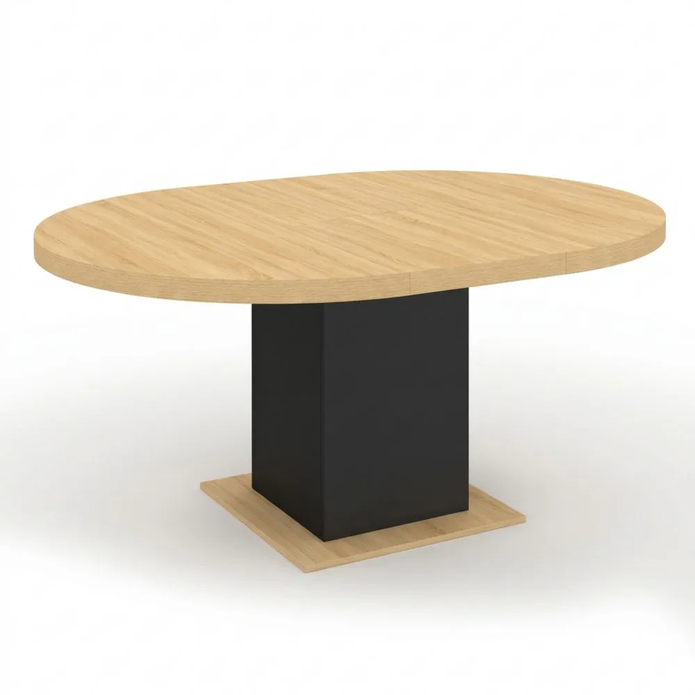 Mesa de Comedor Redonda Extensible para 4-8 Personas, Madera y Negro, 120-160 cm