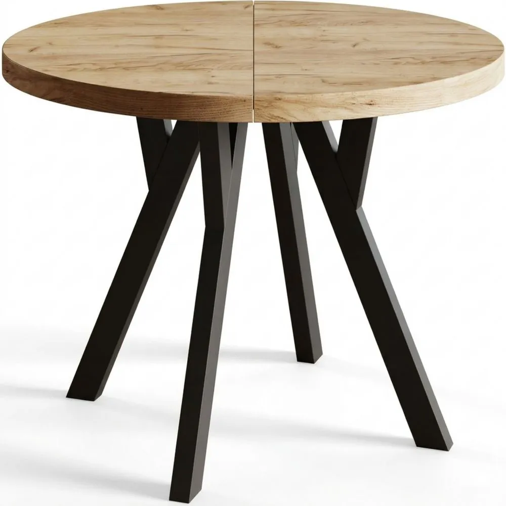 Mesa de Comedor Redonda Extensible con Patas Sólidas y Acabado Laminado, Diámetro de 90 cm, Color Artesanía