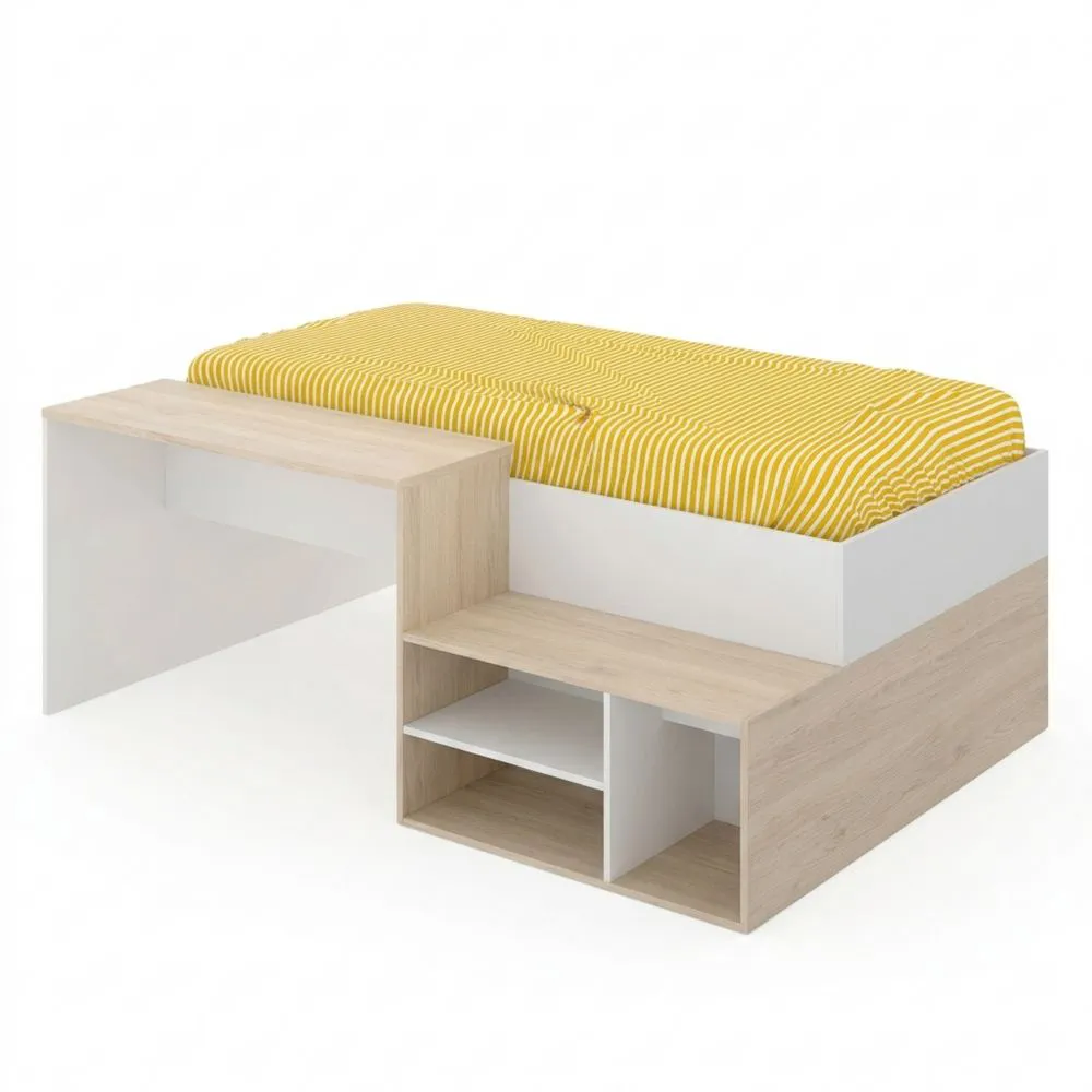 Escritorio de Melamina Roble Natural y Blanco para Cama Individual