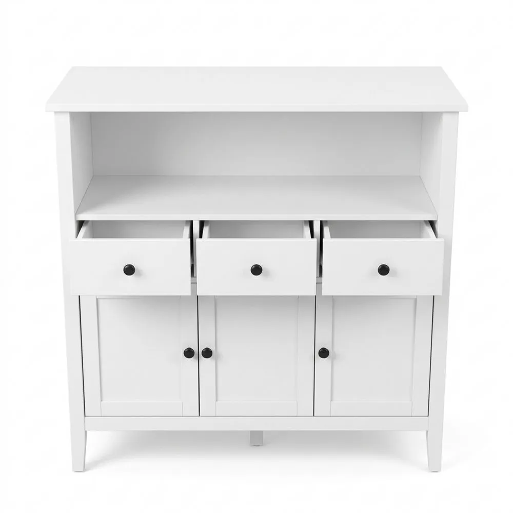 Aparador de Cocina, Mueble de Almacenamiento para Salón, Baño, con 3 Cajones y 3 Puertas, Estante Ajustable, 108 x 38.5 x 98.5 cm (Blanco)