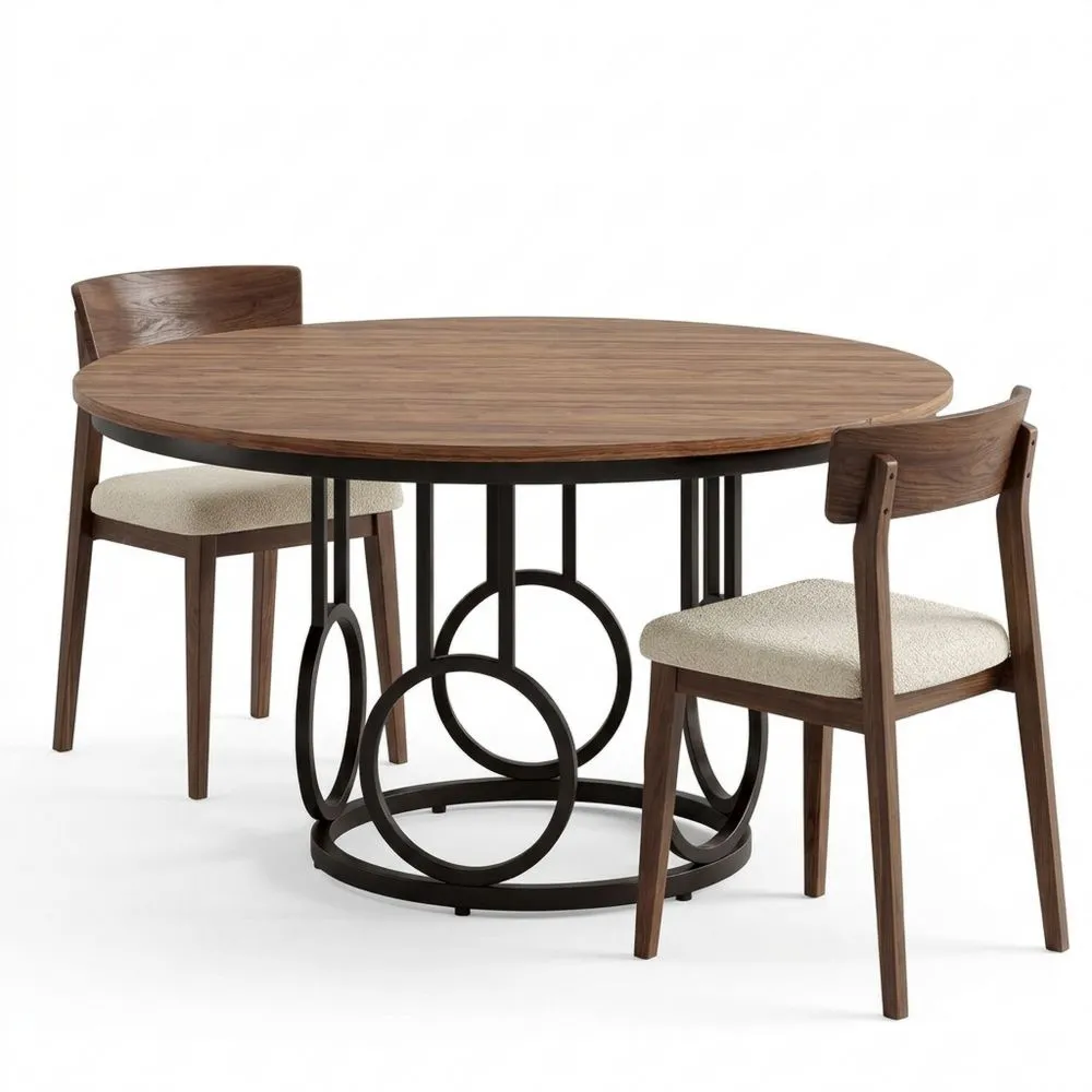 Mesa de comedor redonda de 120 cm para 4 personas, color marrón y negro