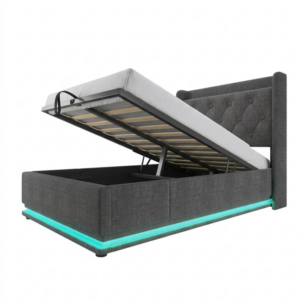 Cama Tapizada Individual 90 x 200 cm con LED y Almacenaje