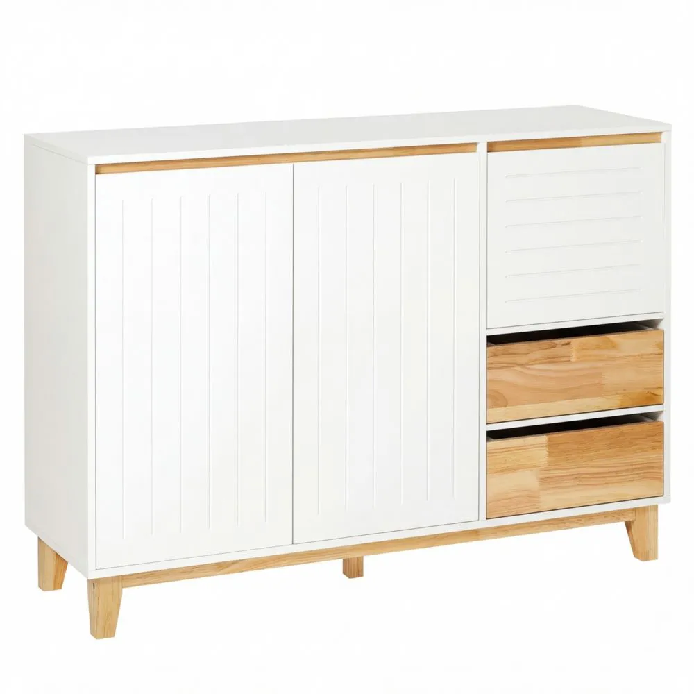 Aparador de Cocina con 3 Puertas y 2 Cajones, Blanco