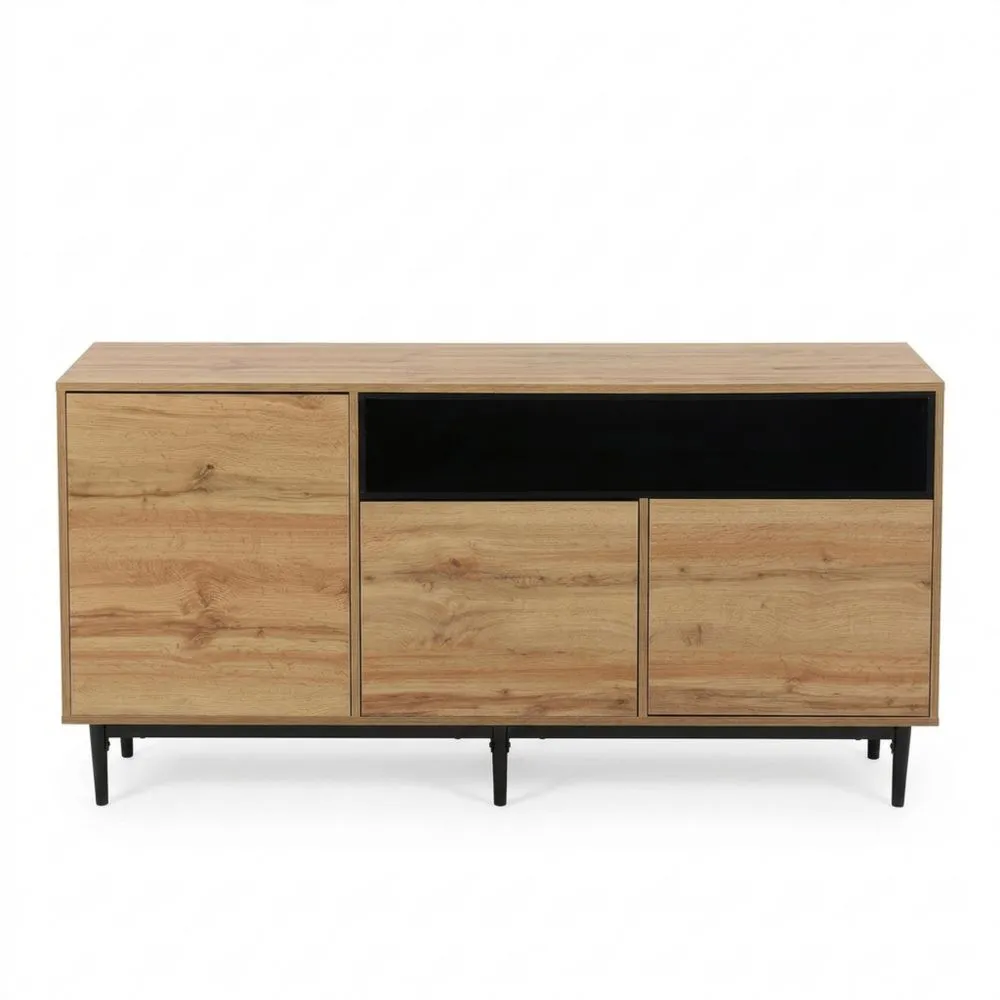 Aparador Rústico de 160 cm con Patas de Metal Negras y 3 Puertas