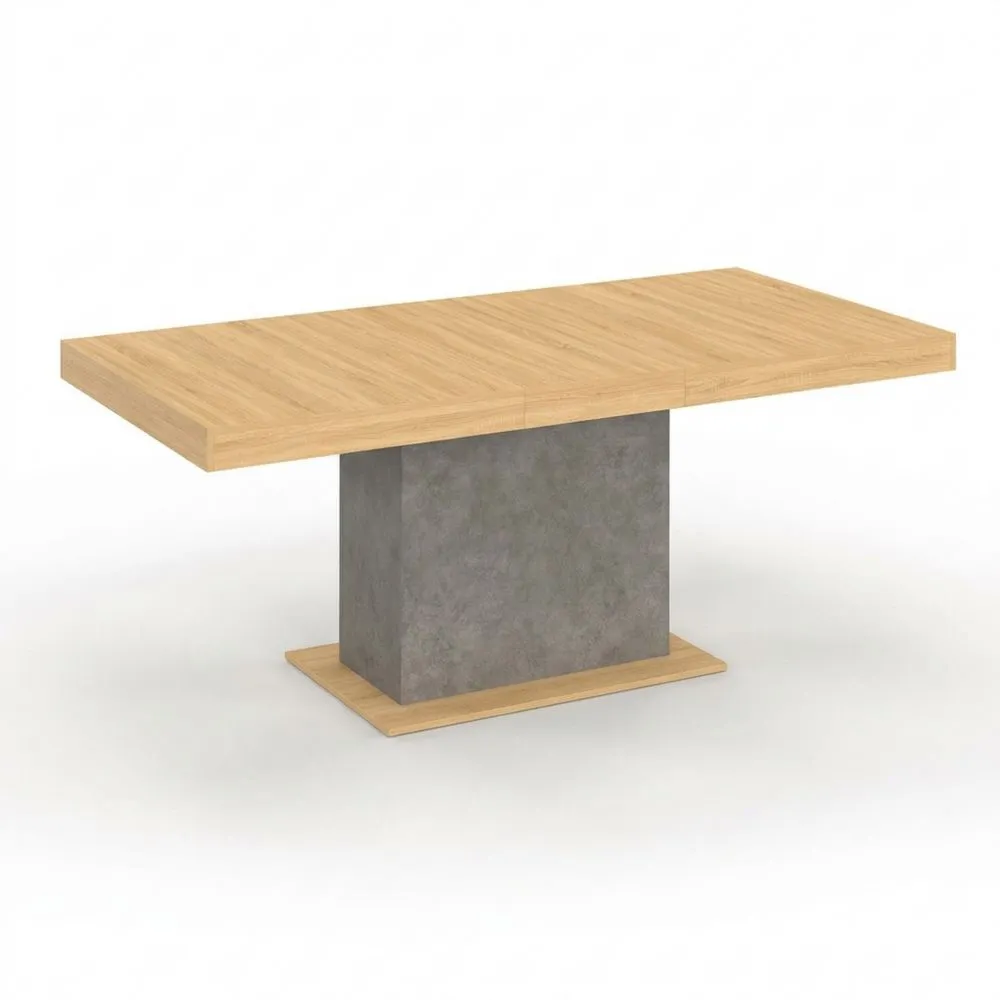Mesa de comedor extensible rectangular para 6-10 personas, efecto madera y hormigón, 160-200 cm