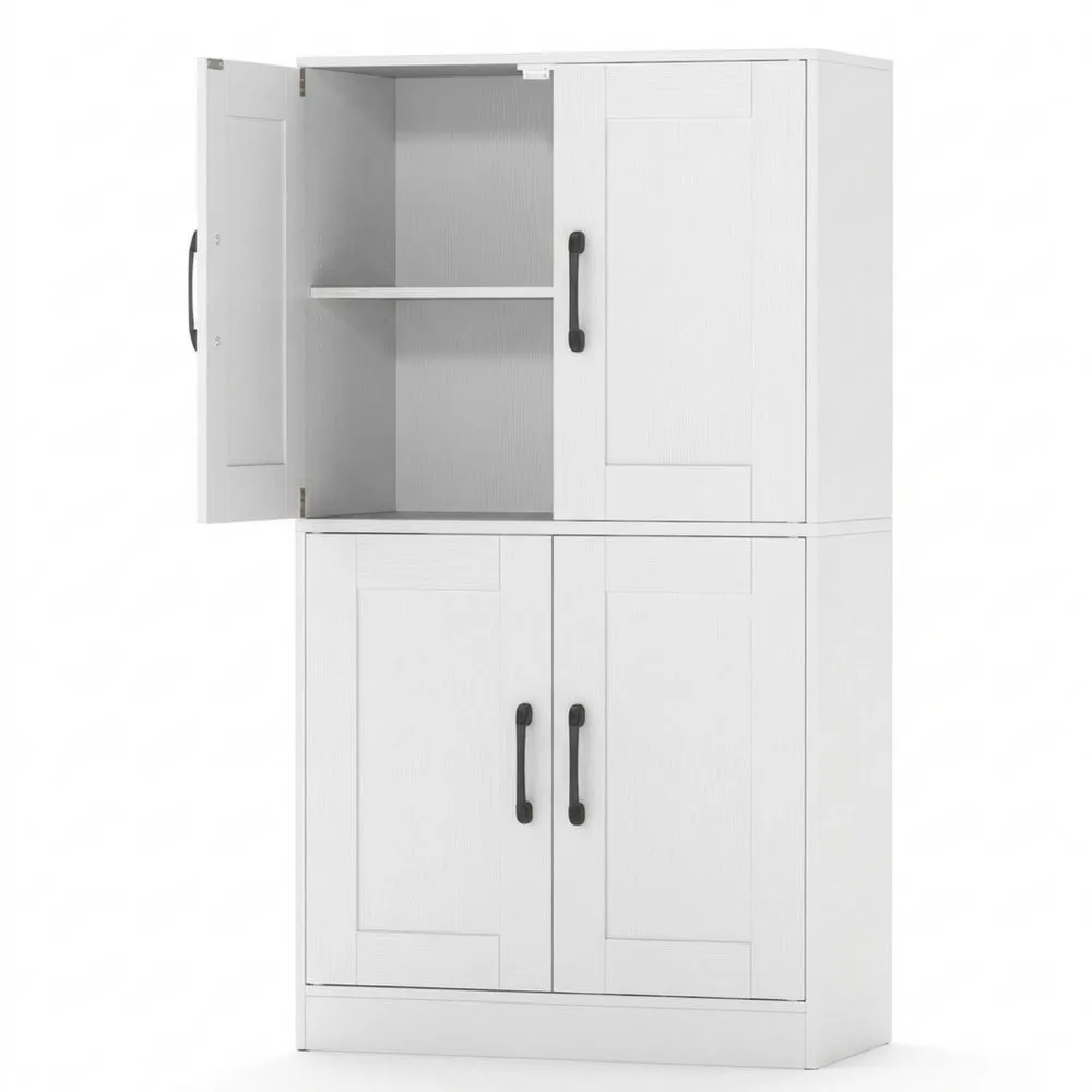 Armario de Cocina Alto con Puertas y Estantes Ajustables, Mueble Auxiliar para Salón, Entrada, Baño, 60 x 30 x 110 cm (Blanco)