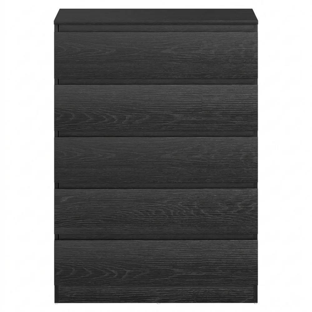 Cómoda con 5 Cajones para Dormitorio, Salón u Oficina, Estilo Moderno, 77 x 40 x 111.5 cm, Negro Veteado