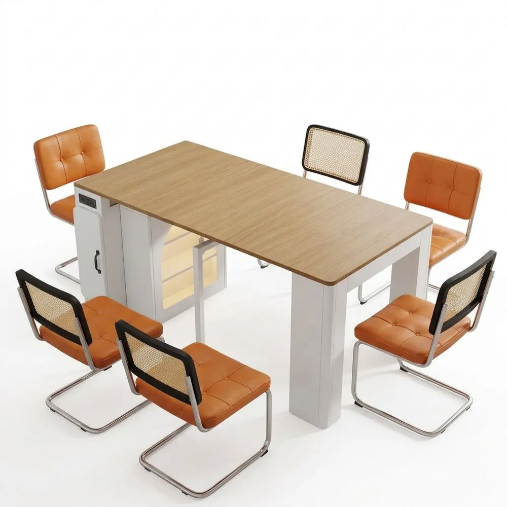 Mesa de Comedor Extensible con Almacenamiento y Puertas de Vidrio para Cocina