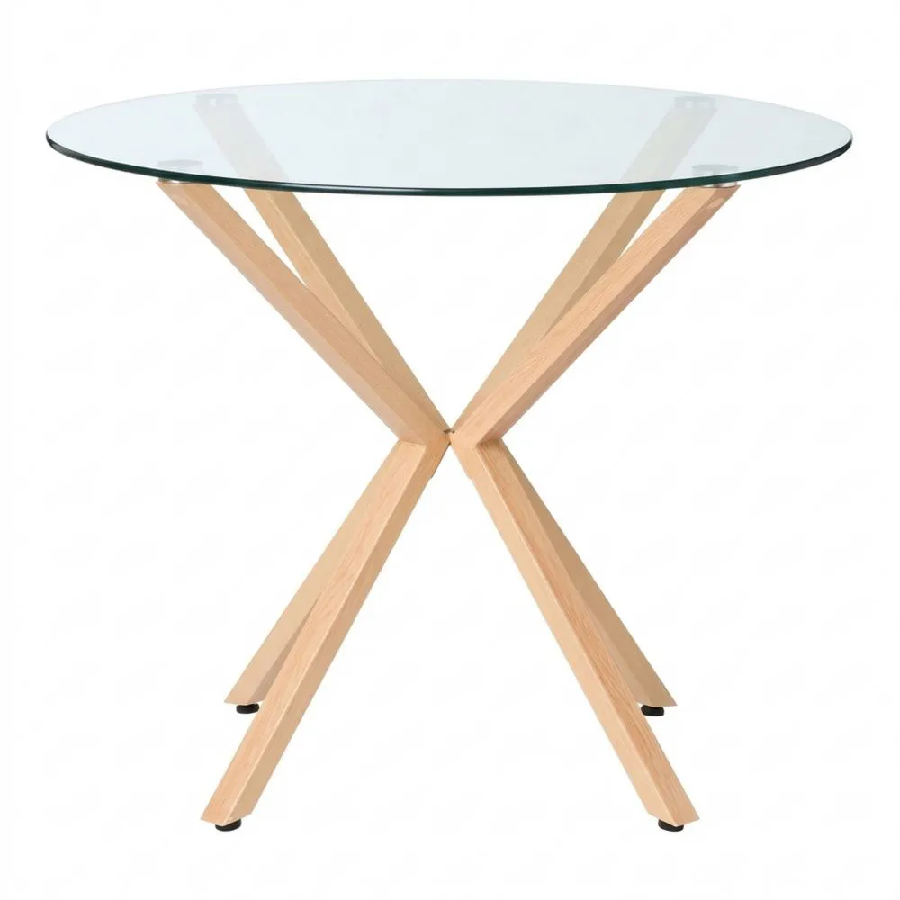 Mesa de Comedor Escandinava Redonda de Vidrio Templado 90 cm Madera Clara