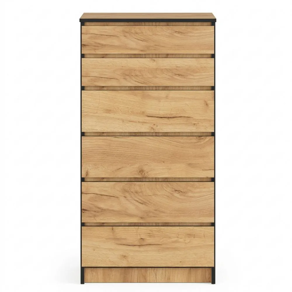 Cómoda de 6 cajones en roble artesanal 60x40x130 cm