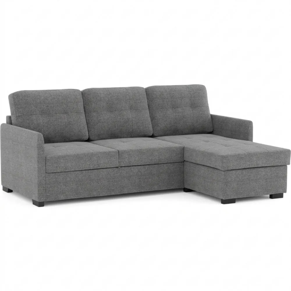 Sofá Cama Esquinero para 4 Personas con Chaise Longue Reversible y Respaldo Reclinable en Gris